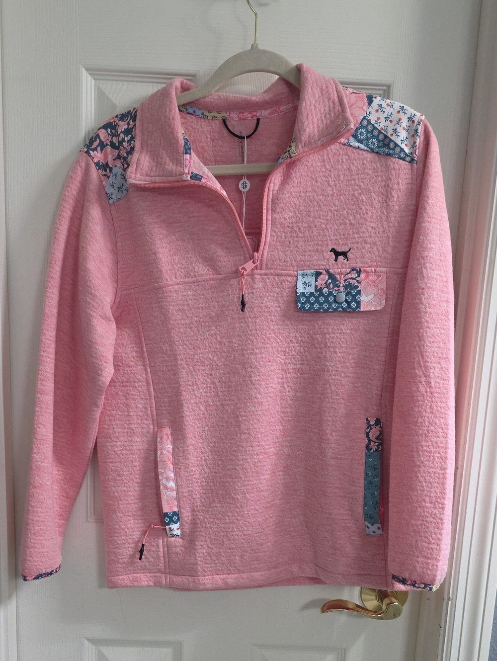 Simply Southern Pink Quilted Half-Zip with Patchwork Trim